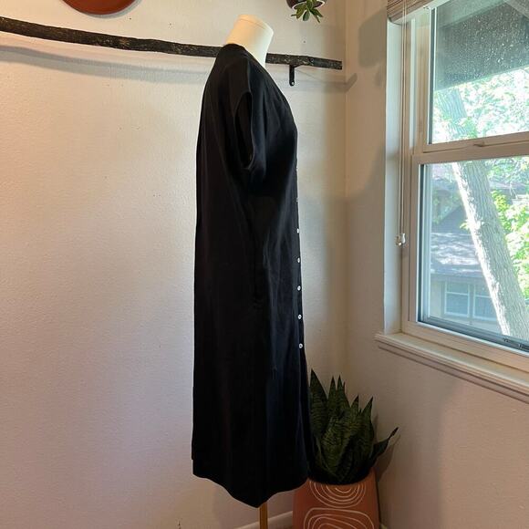 Two Days Off Kaneko Black Linen Button Front Cap Sleeve Midi Dress Size Medium - Picture 3 of 12